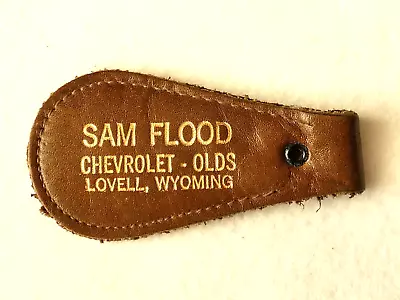 Vintage Sam Flood Chevy - Olds Dealer Leather Keychain Lovell Wyoming • $9.95
