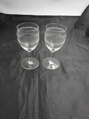 Vtg Pall Mall Fine Glass Stemmed Wine Sherry Glasses Interlocking Circles Pair • £12.99