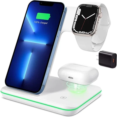 $43.99 • Buy 3 In 1 Wireless Charging Station Charging Dock For AirPods Apple Watch, Qi Fast