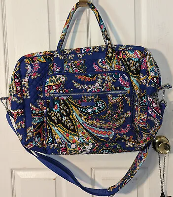 Vera Bradley Romantic Paisley XL Bold Blue Travel Weekender Luggage Bag Duffel • $49.99