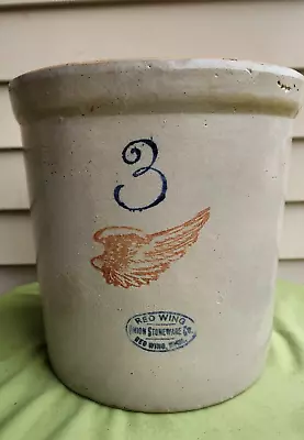 Red Wing Union Stoneware 3 Gal. Crock. 4 In. Wing.  Circa Pre 1917 To 1930 • $89.99