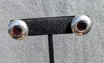 Vintage Garnet Sterling Silver Stud Earrings Bezel Set • $24.95