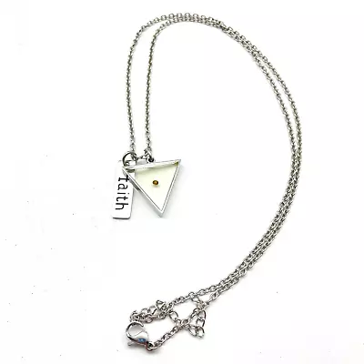 Acrylic Triangle Faith Charm Necklace Silver Tone Mustard Seed Christian Prayer • $11.99