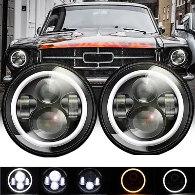 For Ford Mustang 1965-1978 7  Inch Round LED Headlights Pair Halo DRL Angel Eyes • $77.39