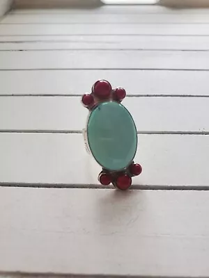 Jay King DTR Sterling Silver Turquoise And Red Coral Ring Size 6 • $45