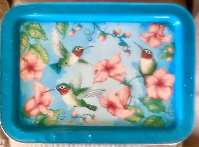 Ross Avidon Blue And Pink Floral Vtg Metal Hummingbird Lap TV Tray • $8