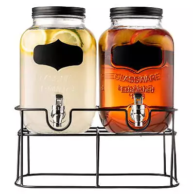 Dual Mason Jar Drink Dispensers With Metal Stand 4-Liters Each Leakproof Easy-P • $58.23