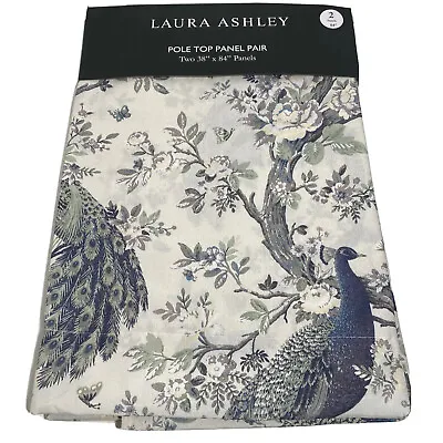 NEW Laura Ashley Belvedere Peacock Window Curtain Panel Set Beige Blue 38x84 2PC • $69.99