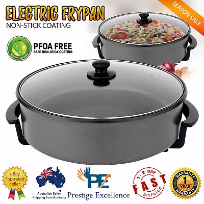 1500W 10L Frying Pan Non Stick Electric Fry Pan Pot Cooker Lid Cook Round Large • $54.72