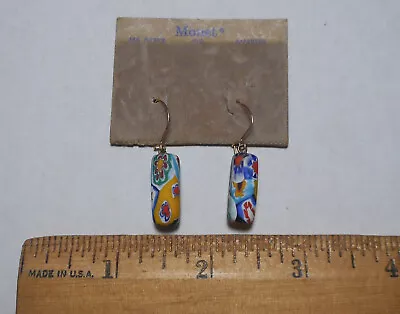 Vintage Monet 14K Gold Post Cermaic Millefiori Hook Earrings Stars Flowers • $10