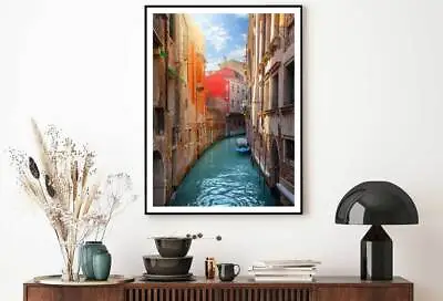 Boat In Venice Water Canal View Print Premium Poster High Quality Choose Sizes • £8