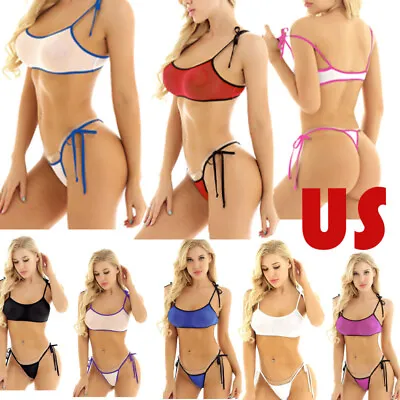 US Women Mesh Sheer Bikini Lingerie Set Bralette Thong Bathing Suit Swimsuit • $5.63