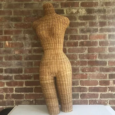 Vintage Natural Wicker Dress Form Woman Torso Mannequin Rare Boho • $399