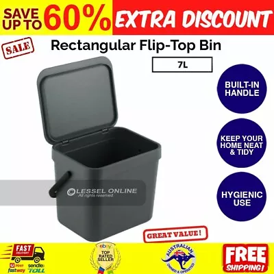 7L Rectangular Flip Top Bin Kitchen Food Scraps Trash Rubbish Garbage Can Grey  • $16.26