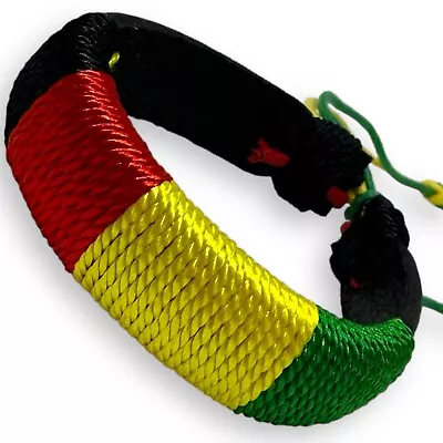 Handmade Rasta Bracelet Rasta Colors On Black Leather Jamaican Reggae Bracelet • $14.95