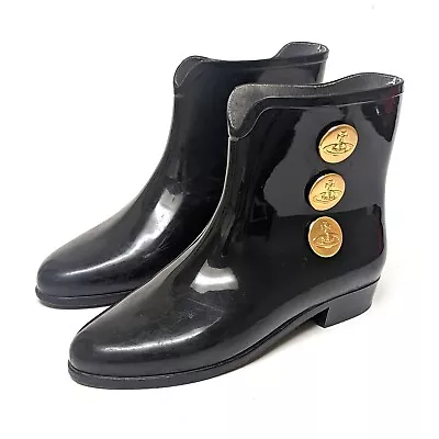 Vivienne Westwood Anglomania Melissa Black Rubber Boots Booties Women Size 7 • $38.28