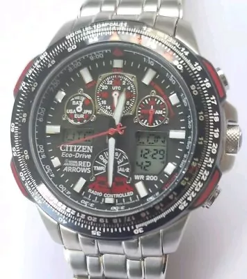 Citizen Mens Eco Drive RED ARROWS Radio Controlled Skyhawk A.T Watch U600-069092 • £295