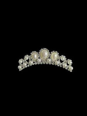 £5.50 • Buy Crystal Diamante And Pearl Tiara Bridal/prom/party On Hair Comb - Silver