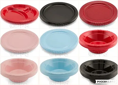 Plastic Plates Bowls Various Colours Party Picnic Event BBQ Buffet Reusable • £4.59