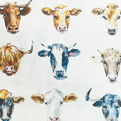 Cotton Fabric Cow Gallery Farm Cows Heads Print Craft Fabric Material Metre • £8.99