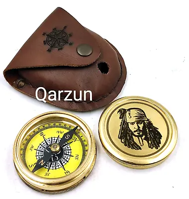 £26.23 • Buy Brass Nautical Jack Sparrow Pirates Compass With Leather Cover Vintage Gift