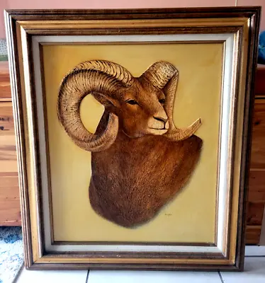 VTG Oil Painting RAM By Lydia Cooper Solid Frame Hunting Lodge Cabin Nature • $140