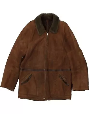 VINTAGE Mens Shearling Jacket IT 50 Large Brown Shearling AU21 • $53.47