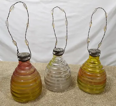 Vintage Bee Hive Shape Fly Wasp Insect Catcher Trap Glass LOT OF 3 • $46