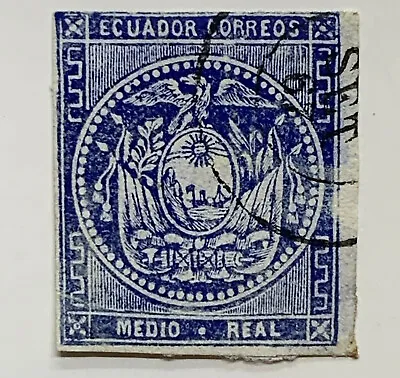 1865 Ecuador Stamp #2 Imperf 1/2 Ecuadorian Real With Beautiful 1867 Cancel • $67.99