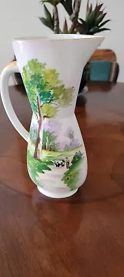 Vintage Ucagco Japan Porcelain Pitcher Vase Hand Painted Country Scene  9  Tall • $15
