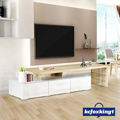 $199.49 • Buy TV Cabinet Entertainment Unit Stand High Gloss Furniture Wood Storage Oak/White