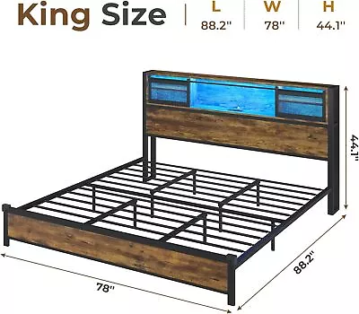 Full/Queen/King Size Bed Frame W/LED Lights & Practical Storage Headboard Brown • $209.89