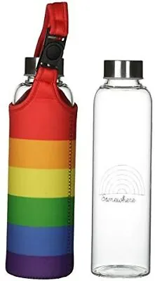 £9.95 • Buy Somewhere Rainbow Reusable Reinforced Glass Water Bottle With Sleeve And Handle