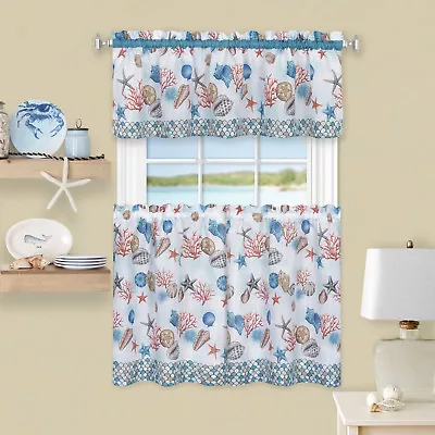 Nantucket Seashells Complete Kitchen Curtain Tier & Valance Set - Assorted Sizes • $16.99