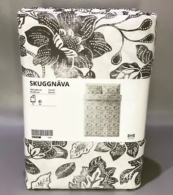 IKEA SKUGGNAVA Double Duvet Cover Set White Dark Grey Floral 200 X 200 Cm • £39.99