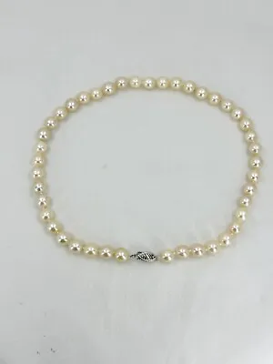 Vintage Choker Saltwater Akoya Cultured Pearl Necklace 14K White Gold 15.25 7.75 • $258.75