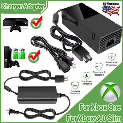 For XBOX ONE&XBOX 360 Slim Console Brick Power Supply Charger Power Cord US Ship • $16.90