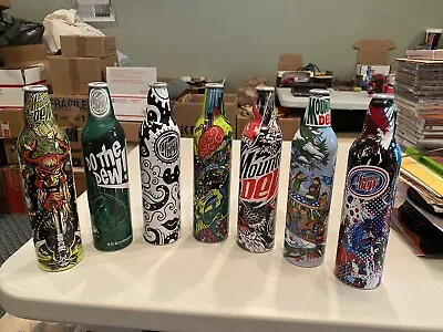 7---2008 USA MOUNTAIN DEW GREEN LABEL ART Empty 16 Oz ALUMINUM SODA BOTTLES • $21