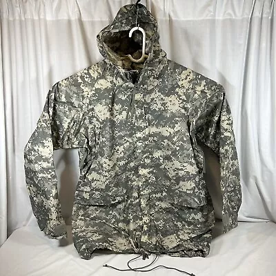 US Military Digital Camo Rain Parka Jacket Roll Up Hood Medium Green Rainsuit • $49.95