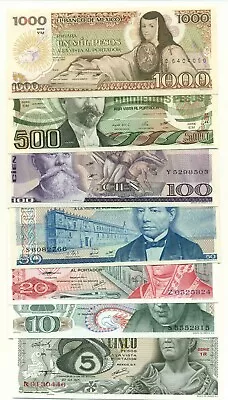 Full Set Of Mexican Pesos Money Bills From 5 To 1000 Billetes Dinero De Mexico • $28.99