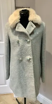 Miss Selfridge Mint Coat Size 6 Faux Fur Collar Used Photo Shows Some Bobbling • £7