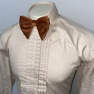 Vtg 60s 70s AFTER SIX Tuxedo Shirt Beige Tan Ruffles Retro Prom Disco MENS SMALL • $44.99