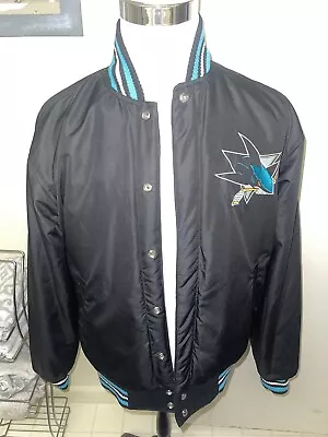 San Jose Sharks NHL Wool Varsity Bomber Jacket Size Large Black Reversible EUC • $50
