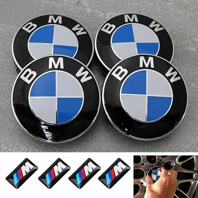 $16.95 • Buy 4x BMW Wheel Centre Caps + 4x M Stickers Emblem Fits Most 1 3 5 7 Series 68MM
