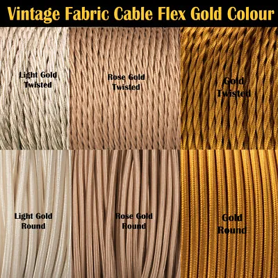 Vintage Italian Coloured Braided Lighting Gold Colour Fabric Cable Flex Wire UK • £3.19