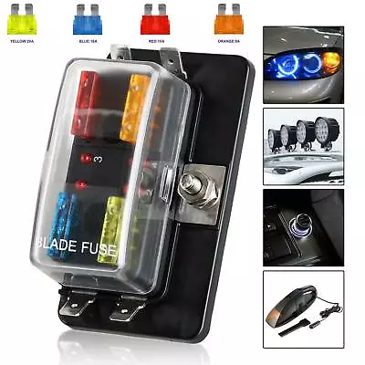 4Way Blade Fuse Box Block Holder LED Indicator For 12V 24V Car Marine Automotive • $10.98