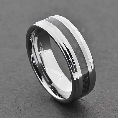 6mm Tungsten Carbide Brown Wood Inlay Men Jewelry Engagement Wedding Ring Band • $17.99