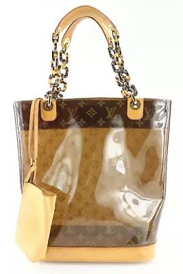 Louis Vuitton Clear Monogram Ambre Cabas MM Chain Tote With Pouch 3LK0509 • $1380