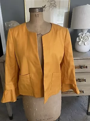 Loft Mustard Yellow / Gold Orange Cotton Bow Sleeve Open Front Blazer - Size NWT • $39