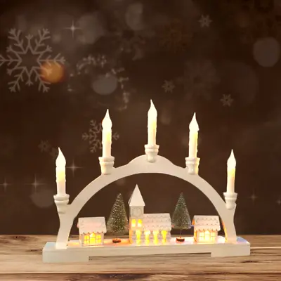 Christmas Candle Bridge Decoration LED Arch Light Up Village Scene Wooden Xmas • £15.99